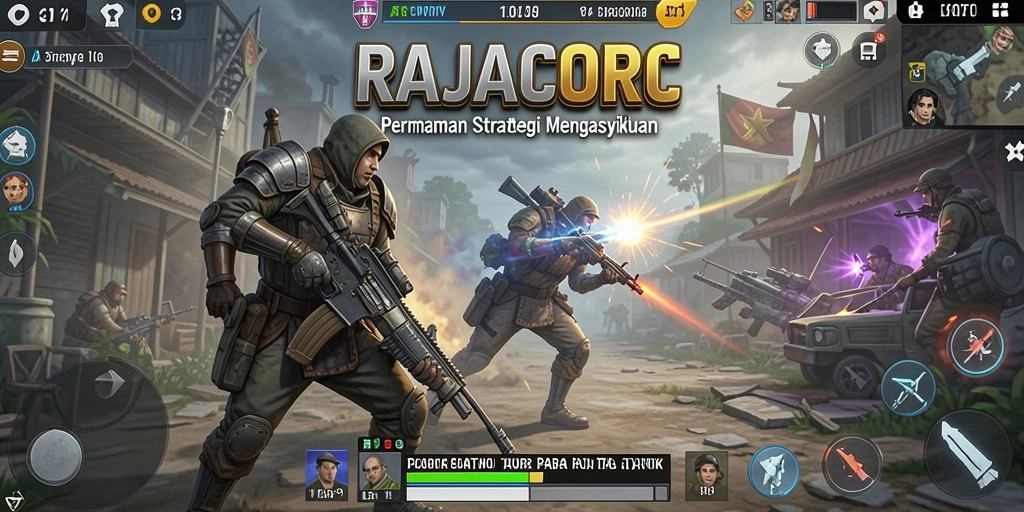 Screenshot menunjukkan pertempuran strategis yang mendebarkan di RAJACORC.