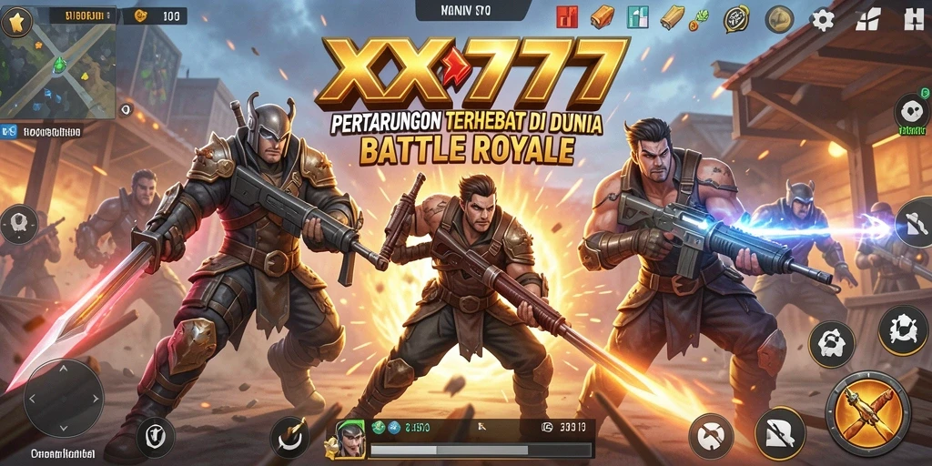 Tangkapan layar dari gameplay XXX777 menunjukkan pertarungan yang mendebarkan dalam Battle Royale.